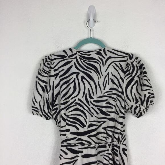 Zara Zebra Print Puff Sleeve Linen Wrap Mini Dress Small - Picture 12 of 14